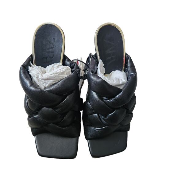 NEW Zara padded woven square toe black leather heels size 6 - Picture 4 of 7